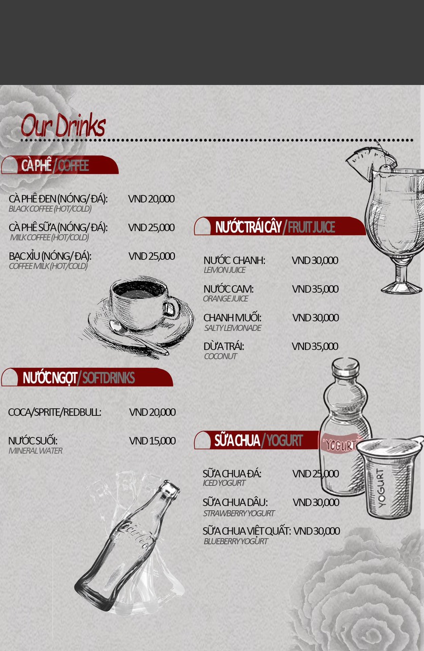 The menu of drink