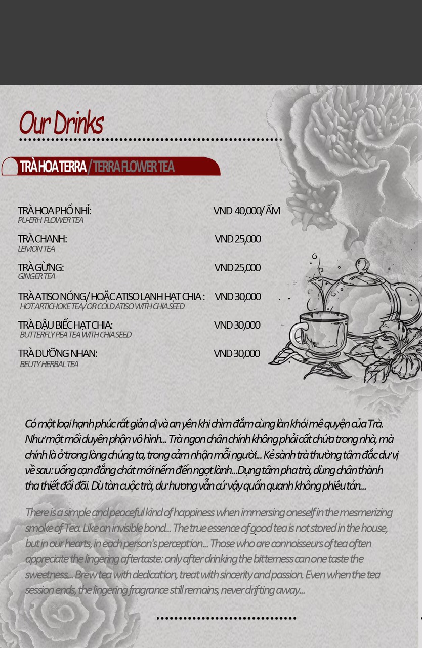 The menu of drink